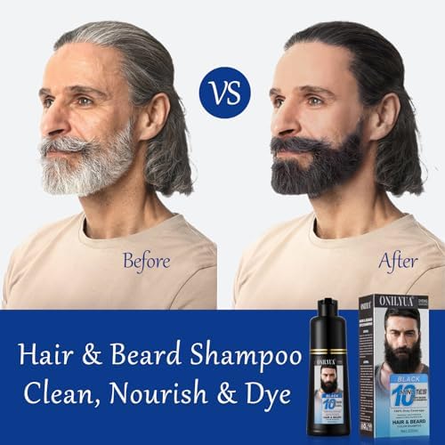 Men's 3 in 1 Black Beard Dye Shampoo, Simpler Color for Men's Beard & Mustaches, Long Lasting Gray Reducing 200 ml