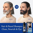Men's 3 in 1 Black Beard Dye Shampoo, Simpler Color for Men's Beard & Mustaches, Long Lasting Gray Reducing 200 ml