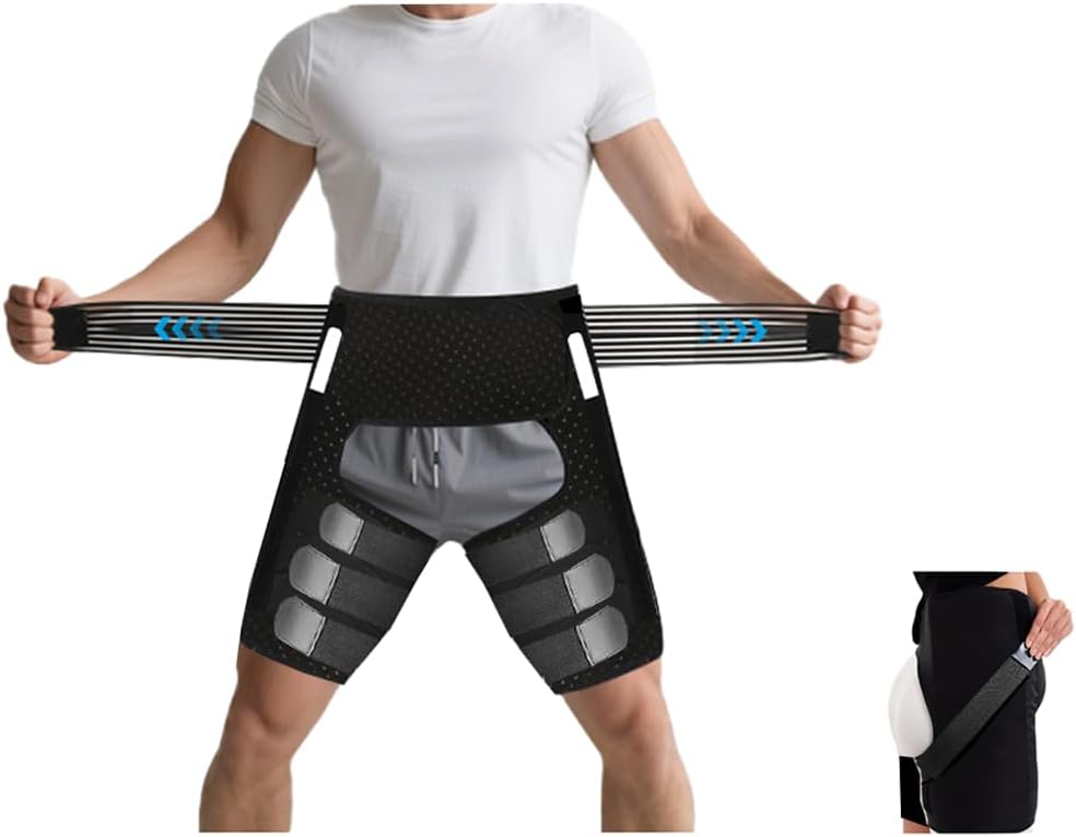 Adjustable Hip & Thigh Compression Sleeve for Men Women - Breathive Sport Wrap for Gym, Running, Workout ﻿ (1, Large)