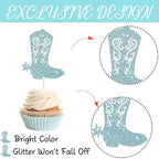 Boots or Bows Gender Reveal Cupcake Toppers 24PCS Western Cowgirl Cowboy Baby Shower Party Cake Decorations Boots and Bows Cupcake Picks Wild West Birthday Party Supplies (Blue and Pink)