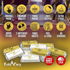 50th Anniversary Miniatures Candy Bar Wrapper, (Set of 60) Mini Candy Chocolate Bar Stickers; Gold and White, Candy Not Included. Made in USA