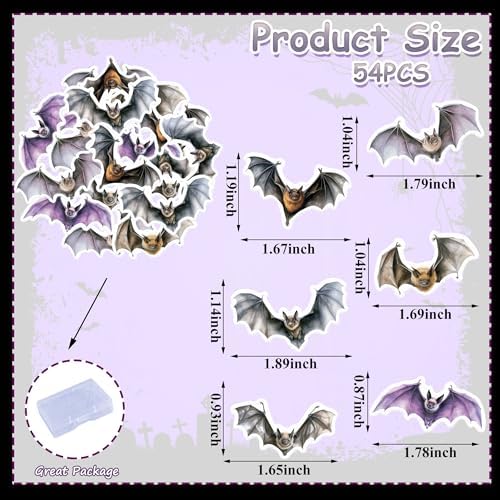 54PCS Edible Halloween Bat Cupcake Toppers Wafer Paper Bat Cupcake Toppers Spooky Bat Cupcake Picks for Halloween Theme Party Birthday Baby Shower Decor Supplies