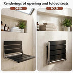 Folding Shower Seat Wall Mounted 400lbs Capacity, 16" x 13" Space Saving Fold Down Bench for Small Shower Spaces, Black