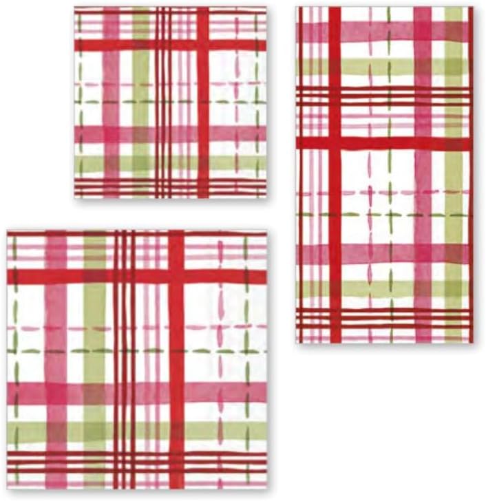 IHR Ideal Home Range Cocktail Napkins Disposable 3-Ply Paper Party Napkin Pack, 5" x 5", Merry Berry Plaid, 20-Count