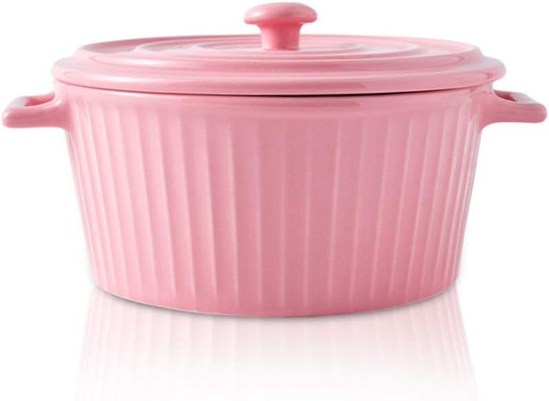 Jomop Casserole Dish with Lid 1.1 Quart Ceramic Casserole Pan for Bakeware Oven Colorful (1, Pink)