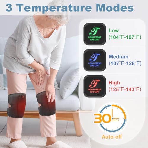 Heated Knee Brace, Cordless Knee Heating Pad for Arthritis, 3 Temperature Modes Knee Warmer, 3000mAh*2 Battery Operated Knee Wrap for Men Women Seniors, Black(One Pair)