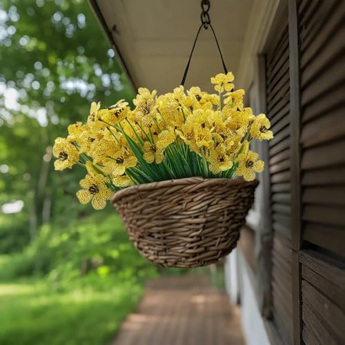 2 Bundles Outdoors Artificial Flowers,Yellow Fake Flowers UV Resistant Plants for Indoor Outside Garden Porch Window Box Home Wedding Farmhouse Spring Decor