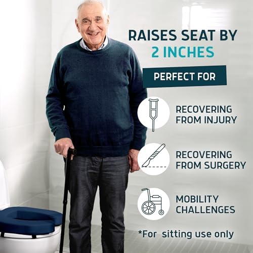 Lunderg Padded Toilet Seat Riser for Seniors - Adds 2 inches. Universal Fit - FIRM Raised Toilet Seat Cushion with High-Density Foam for Enhanced Comfort & Elevation. Post-Surgery Must have (Blue)