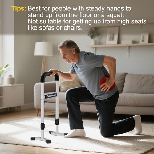Stand Assist Aid Plus, 20-26.8" Adjustable Steel Standing Aid for Seniors & Elderly, Lift Assist Device to Get Up from Floor, Kneeling, or Low Seats, White