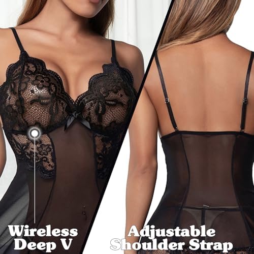 Famstar Lingerie for Women Babydoll Chemise Sexy Lingerie Sets Nightgown Lace Dress Sleepwear Teddy Outfits for Women