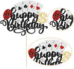 Ephlyn 1Pcs Casino Cake Topper Poker Game Chips Player Happy Birthday Cake Pick Decorations for Las Vegas Casino Night Theme Birthday Party Supplies