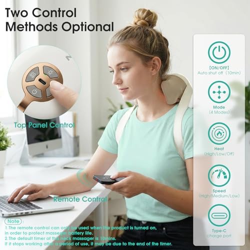 2026 Cordless Neck Massager with Heat for Pain Relief Deep Tissue, 4D Kneading Massage Tools with Remote Control, Rechargeable Shiatsu Massager for Neck, Shoulders& Back, Women& Men