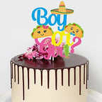 Fiesta Taco Boy Or Girl Gender Reveal Cake Topper - Glitter Cute Taco Baby Boy Or Baby Girl Birthday Cake Topper - Gender Reveal Pink Girl or Blue Boy Baby Shower Decoration