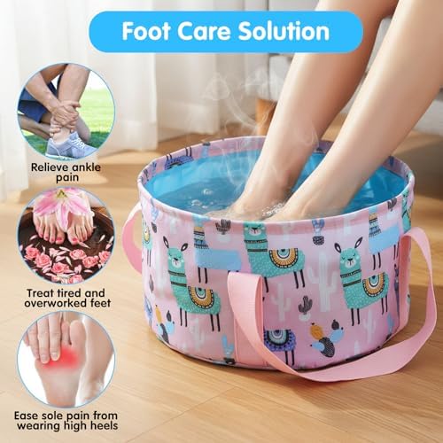 Collapsible Bucket for Soaking Feet - Portable Foldable Foot Bath Tub Spa Basin for Travel, Home Pedicure & Outdoor Camping (Pink)