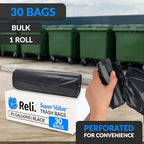 Reli. 95 Trash Bags Heavy Duty | 30 Trash Bags | Super Sizeable for Serious Garbage Cleanup (Black)