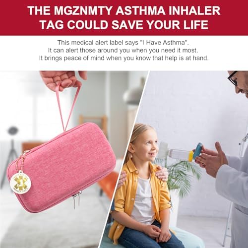 MGZNMTY Travel Carrying Case Compatible with Asthma Inhaler Spacer for Adults and Children, Masks, Inhaler Holder with Asthma Alert Tag and Medical Card, Carabiner (Only Case) (Pink)