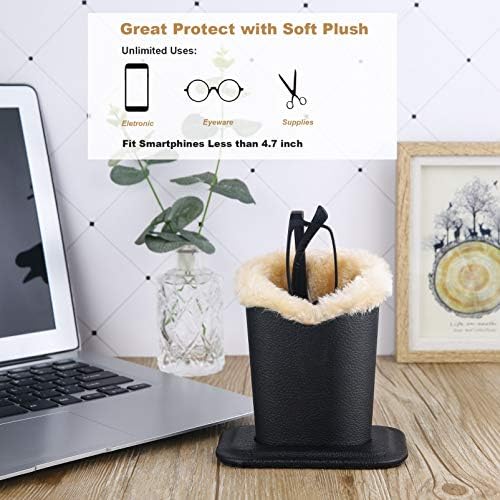 Siveit Plush Lined Eyeglass Holder, PU Leather Eyeglass Case, Anti-Scratch Glasses Storage Organizer for Desk Office Nightstand,2 Packs (Black, Black)