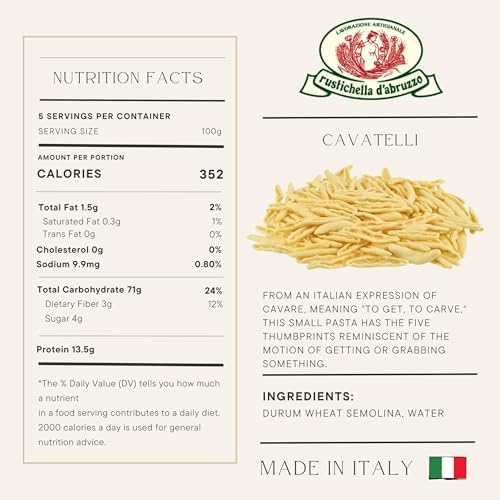 Rustichella d'Abruzzo Cavatelli, Hand-Carved Pasta, Perfect for Soup & Ragù, Classic Durum Wheat from Italy, 500g, 3-Pack