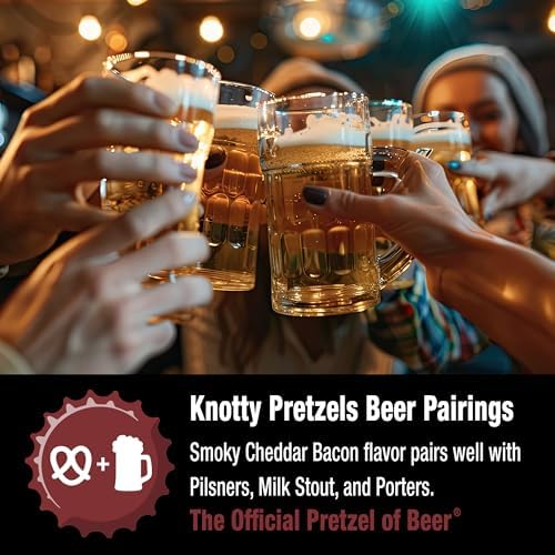 Knotty Pretzels - "The Official Pretzel of Beer" 7.5 Ounce Individual Seasoned Pretzel in Resealable Snack Bags - Smokey Cheddar Bacon (3 Pack)