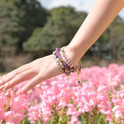 Farfume Beaded Bracelets for Women, Chakra Crystal 4mm Beads Gemstone Natural Stone Bead Spiritual Womens Jewelry Gifts for Mother's Day