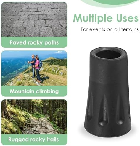 6-Pack Heavy Duty Walking Stick Tips - Reinforced Rubber Ferrules for Trekking Poles, Hiking Sticks & Canes - Universal Fit Non-Slip Replacement Caps