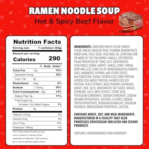 Maruchan Instant Lunch Ramen Noodles, Hot & Spicy Beef Flavor – Japanese-Style Instant Noodle Soup, Easy Meal Ready in 3 Minutes – 2.25 Oz. (12 Pack)