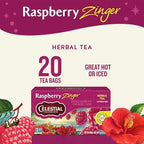 Celestial Seasonings Raspberry Zinger Herbal Tea, Caffeine Free, 20 Tea Bags Box, 6-Pack