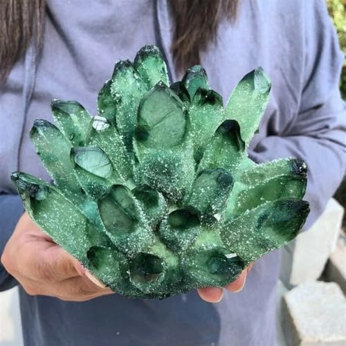 Stone Green Phantom Quartz Crystal Cluster Potted Decorative Ornaments(600-700g)