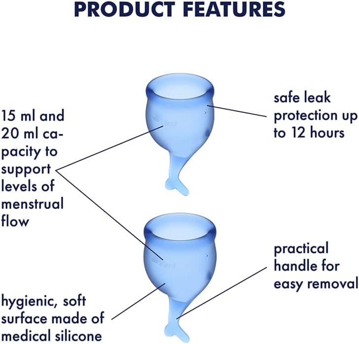 Satisfyer Feel Secure Menstrual Cup - Reusable Period Cup with Removal Stem - Soft, Flexible Body-Safe Silicone, Easy Insertion & Removal - Includes 2 Cup Sizes for All Flows (Dark Blue)