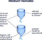 Satisfyer Feel Secure Menstrual Cup - Reusable Period Cup with Removal Stem - Soft, Flexible Body-Safe Silicone, Easy Insertion & Removal - Includes 2 Cup Sizes for All Flows (Dark Blue)