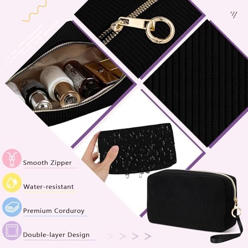 Likesing Tampon Holder for Purse, Corduroy Period Bag Sanitary Napkin Storage Bag for Girls Womens, Portable Feminine Emergency Pad Period Pouch(Black)