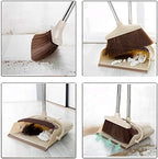Broom and Dustpan Set Upright Self-Cleaning Sweeping Standing Set Use for Office Kitchen Home and Lobby Broom and Dustpan Combo (Beige)
