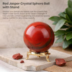 Crocon 55mm Red Jasper Stone Sphere Ball with Metal Stand 1400+ Carats Gemstone Ball Healing Sphere Sculpture Figurine for Fengshui Divination Home Decoration Photography Crystal Sphere