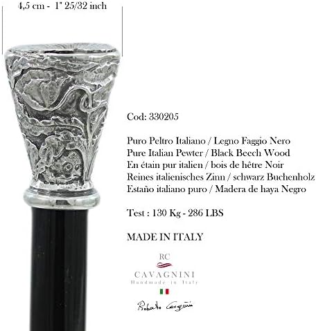 Artisanal Elegant Walking Cane - Handmade Wood & Solid Pewter Handle, Robust Luxury Stick for Men & Women, Made in Italy