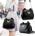OCT17 Moon Luna Design Purse Kitty Cat satchel shoulder bag Designer Women Handbag Tote PU Leather Sailer Style