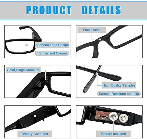 Led Readers for Men Women Reading Glasses With Light Magnifying Glasses with Light Led Magnifier Eyeglasses Nighttime Reader Compact Full Frame Eyewear Unisex Clear Vision Lighted Eye Glasses
