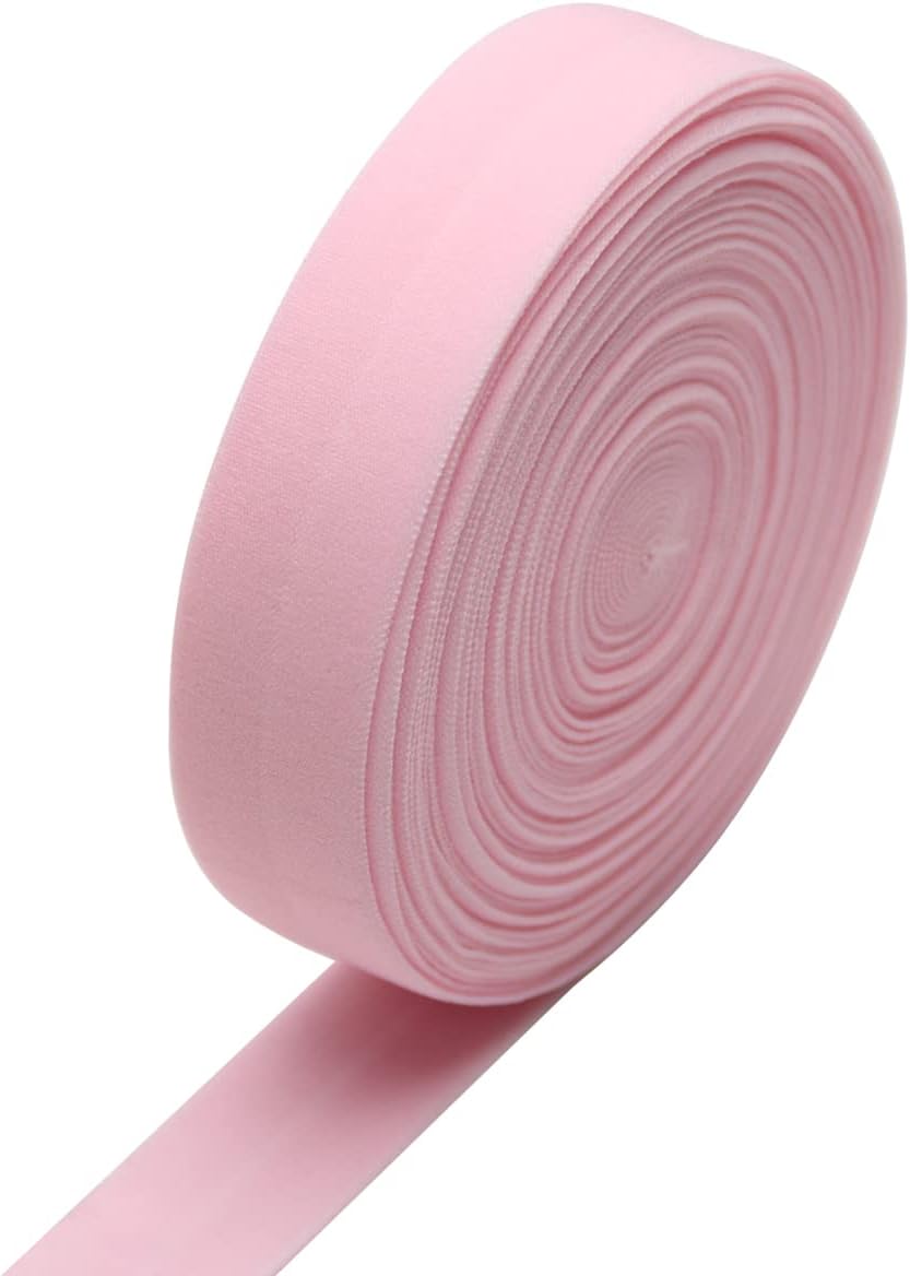 Pink 3/4 Inch (20mm) Wide Fold Over Elastic (FOE) - 10 Yard Roll | Sewing Elastic for Lingerie, Headbands & Baby Hair Bows