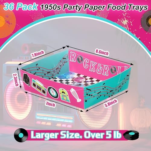 Layhit 36 Pcs 1950s Party Supplies 5 lb Food Boats Large Paper Serving Trays Burger Fries Hot Dog Taco BBQ Popcorn for Rocking Music Sock Hop Birthday 1950s Theme Party