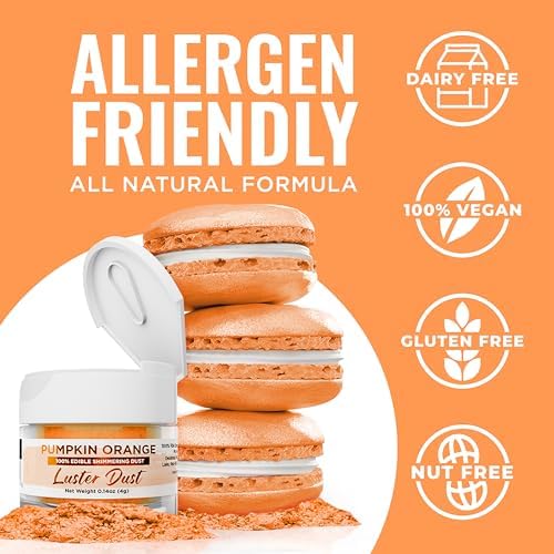Luster Dust - Pumpkin Orange (4g 1x Jar) | Edible Vegan Dust & Paint for Cake Decorating, Ice Cream, Desserts, Cocktails and Beverages by Bakell