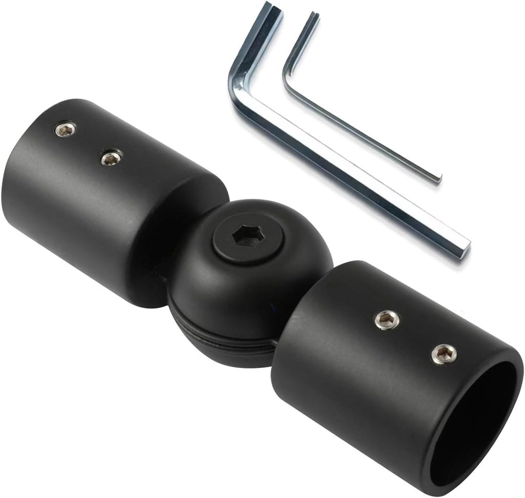 SVNR Heavy Duty 1 Inch Bay Window Corner Curtain Rod Connector, Set of 1 Black Stainless Steel Metal Hinged Elbow Connectors with Screwdriver for Easy Installation