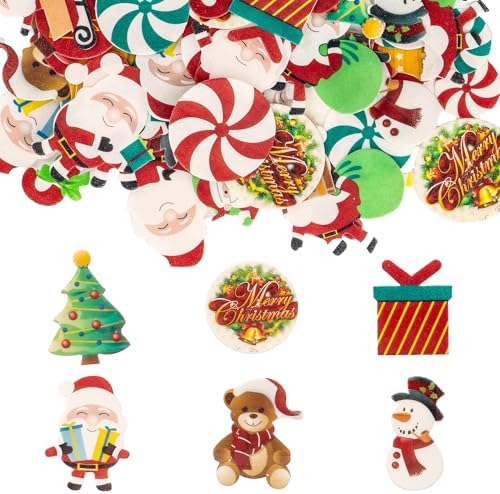 Gyufise 60Pcs Edible Christmas Cake Cupcake Decoration Edible Xmas Santa Claus Snowman Socks Cake Decorations Wafer Paper Holiday Cake Topper for Christmas Party Supplies