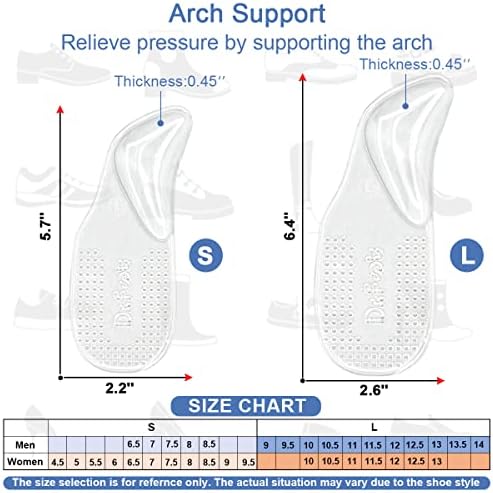 Dr.Foot Arch Support Shoe Inserts for Plantar Fasciitis Relief, Self-Adhesive Arch Pads Heel Cushion for Flats, Heel Pain, Gel Arch Insoles for Men and Women 2 Pairs (Large, Transparent)