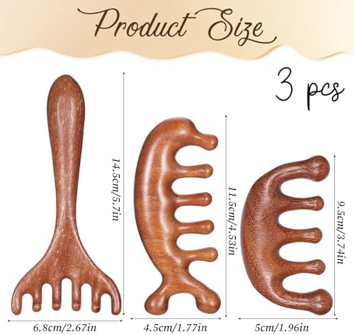 EupHHonycs 3 Pcs Wooden Head Scalp Massager Comb, Wooden Wide Tooth Comb, Head Massage Tool for Relaxation Hair, Portable Heads Scratcher Massager, Gift for Mother Sister Lover