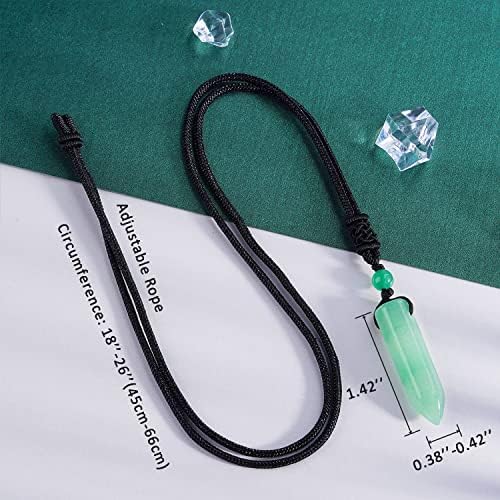 Hexagonal Crystal Points Pendant Necklace Black Obsidian Healing Stone Necklace Adjustable Rope Reiki Gemstone Necklace Handmade Jewelry for Men Women