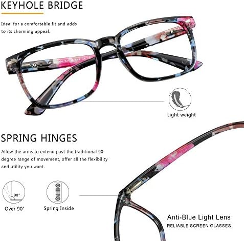 Vintage Square Progressive Multifocal Presbyopic Glasses, Anti-Blue Light Glasses for Men Women Readers (Floral +0.00/+2.50 Magnification)