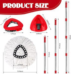 Spin Mop Replacement Set for O-Ceda EasyWring 1-Tank System, 16 Microfiber Spin Mops Refills,1 Scrubber Head,1 Triangle Spin Base,and(31-63in) Adjustable Handle Set Combo
