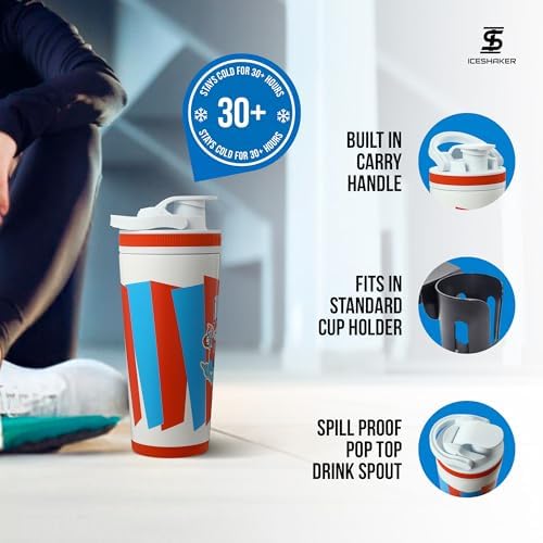Ice Shaker Insulated Stainless Steel Shaker Bottle | 26oz, ICEE | Cold for 30+ Hours | Insulated Cup with Twist-on Agitator | Odor-Free Bottle for Protein Shakes, Water, Smoothies, Cocktails