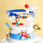 Airplane Themed Cake Toppers - Set of 20 - Airplanes, Hot Air Balloon, Balloons, Clouds, Road Sign and Happy Birthdany Cake Topper