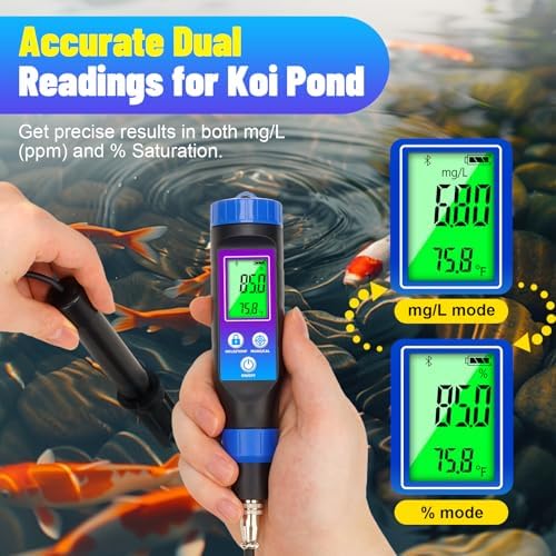 Smart Dissolved Oxygen Tester for Aquarium Digital Dissolved Oxygen Meter with Portable DO Probe Large Test Range 0.0-20mg/L Dissolved Oxygen Test Kit for Water Hydroponics, Ponds, Aquaculture
