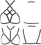 2 Pcs Womens Strappy Cage Bra Sexy Harness Halter Cupless Bra Punk Gothic Style Strappy Bralette Elastic Hollow Out Crop Top Black